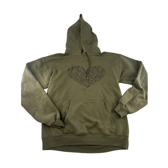 Hanes Sweatshirt Womens Medium Forest Green Dog Lover Heart Hoodie Pockets - Picture 1 of 7